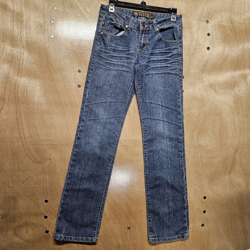 Rock & Republic Roth FRTHVL Med Wash Blue Relaxed Straight Leg Denim Jeans 27
